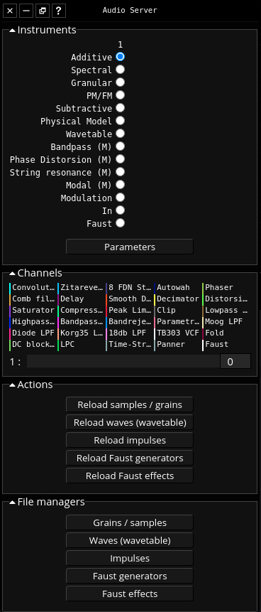 Fragment Audio Server settings dialog